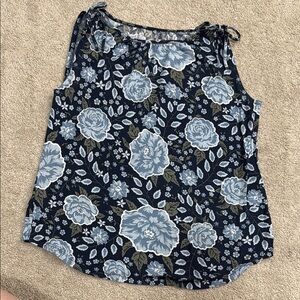 LOFT Blue Sleeveless Tank Top with Floral Design
